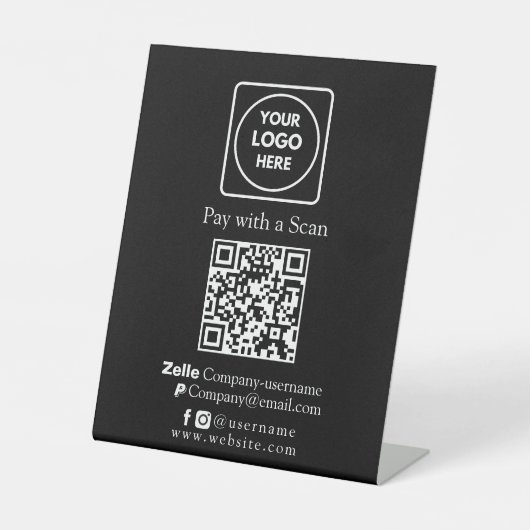 Signe De Table Code QR noir | Paiement professionnel Zelle et Pay (Recto)