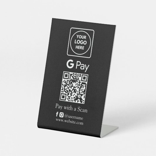 Signe De Table Code QR noir | Paiement sans contact Google Pay (Recto)
