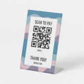 Signe De Table CODE QR PAIEMENT À BALAYER Vagues Rayures Bleu Vio (Recto)
