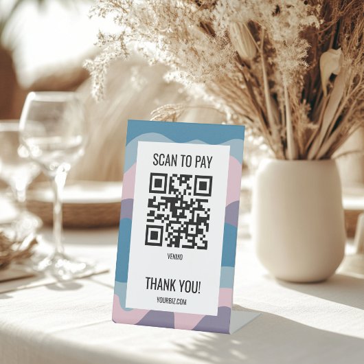Signe De Table CODE QR PAIEMENT À BALAYER Vagues Rayures Bleu Vio