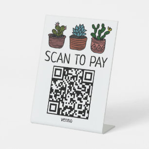Signe De Table CODE QR PAIEMENT SCAN Cactus Mignons