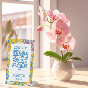Signe De Table CODE QR PAIEMENT SCANNEZ Fleurs Aquarelle