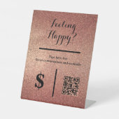 Signe De Table Code QR Pailleté Or Rose Événement Barman (Recto)