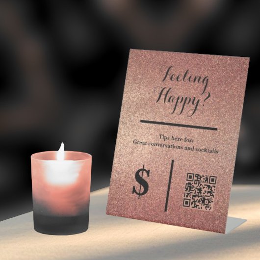 Signe De Table Code QR Pailleté Or Rose Événement Barman