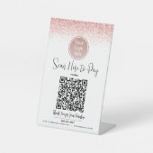 Signe De Table Code QR Parties scintillant rose Logo personnalisé (Recto)