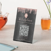 Signe De Table Code QR Payer ici Paillettes Rose Fraise Noir (In SItu)