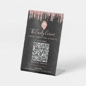 Signe De Table Code QR Payer ici Paillettes Rose Fraise Noir (Recto)