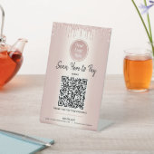 Signe De Table Code QR Payez ici Rose Parties scintillant or Logo (In SItu)