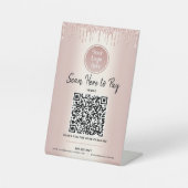 Signe De Table Code QR Payez ici Rose Parties scintillant or Logo (Recto)