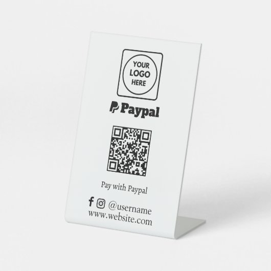 Signe De Table Code QR PayPal | Scannez pour payer avec un logo d (Recto)