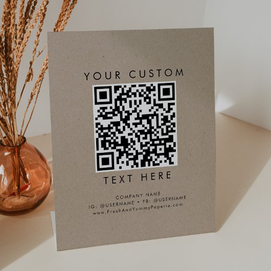Signe De Table Code QR personnalisé Chic Faux Kraft Entreprise ou