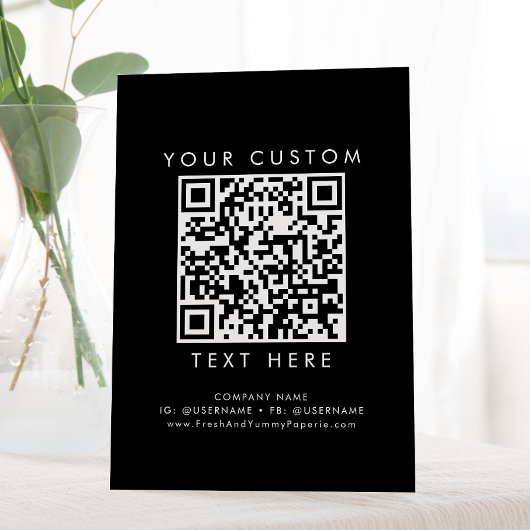 Signe De Table Code QR personnalisé Chic noir affaires ou Mariage