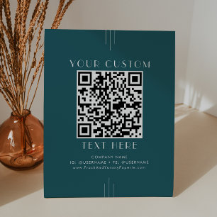 Signe De Table Code QR personnalisé Everly Peacock Sarcelle Rétro