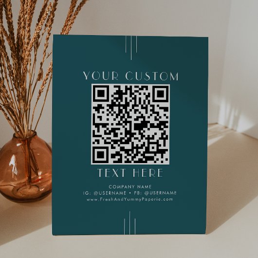 Signe De Table Code QR personnalisé Everly Peacock Sarcelle Rétro