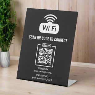 Signe De Table Code QR personnalisé l Mot de passe réseau noir et