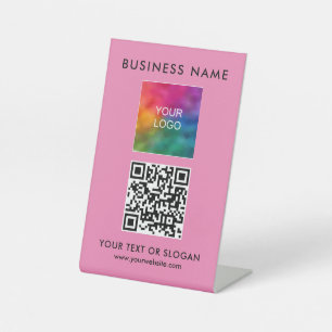 Signe De Table Code QR personnalisé Logo d'affaires élégant rose