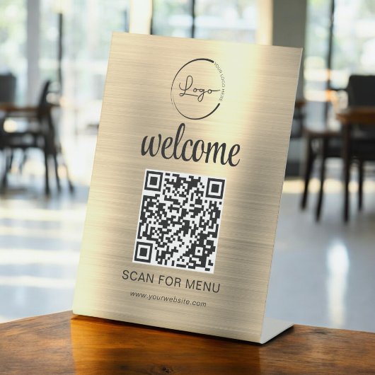 Signe De Table Code QR personnalisé or menu texte affaires modern