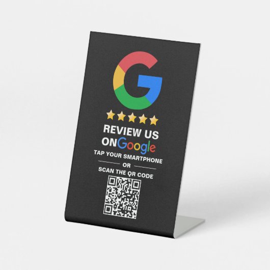 Signe De Table Code Qr personnalisé simple Google Review Black (Recto)