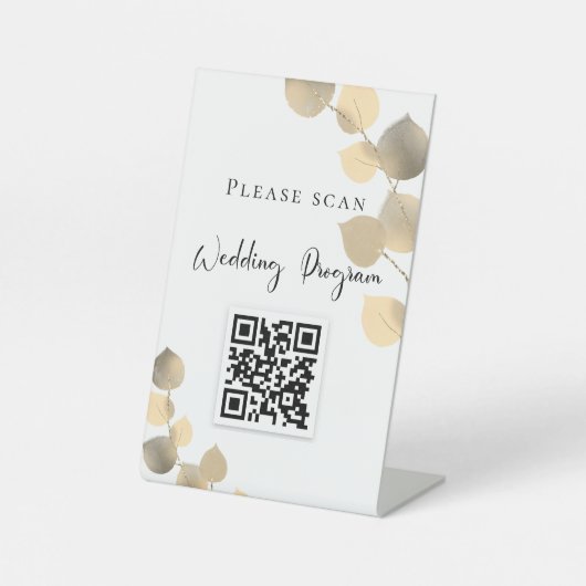 Signe De Table Code QR programme de mariage eucalyptus doré (Recto)