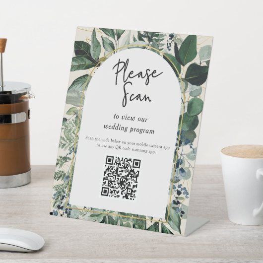 Signe De Table Code QR programme de mariage Moderne Botanique Ver (In SItu)