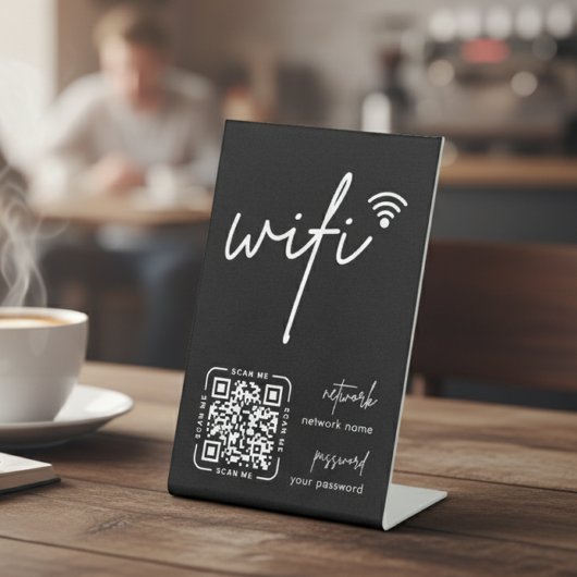 Signe De Table Code QR Réseau Wifi Noir Entreprise Moderne
