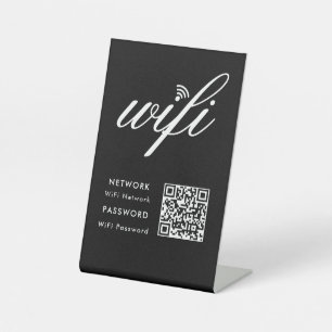 Signe De Table Code QR réseau Wifi personnalisé noir