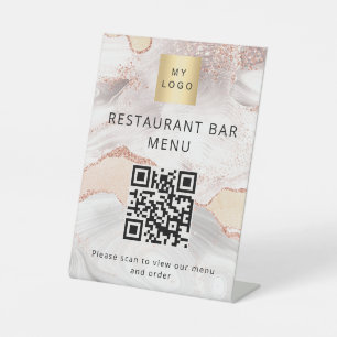 Signe De Table Code QR restaurant café bar scanne menu rose or