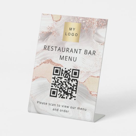 Signe De Table Code QR restaurant café bar scanne menu rose or (Recto)