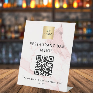 Signe De Table Code QR restaurant cafétéria bar scanne menu marbr