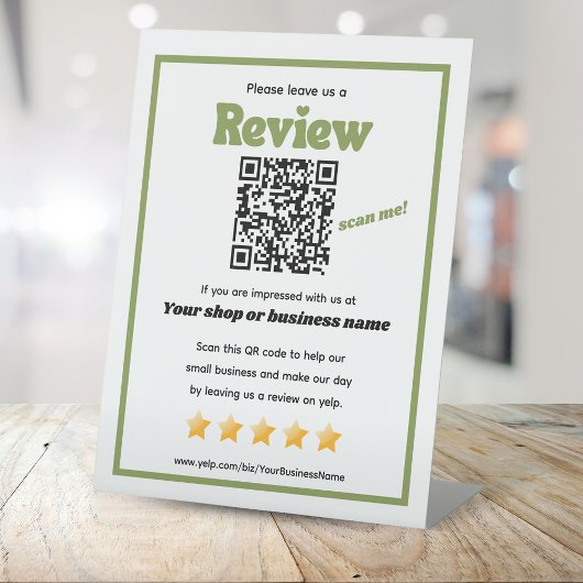 Signe De Table Code QR rétro 'laissez-nous un commentaire' YELP g