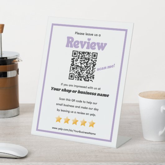 Signe De Table Code QR rétro 'laissez-nous un commentaire' YELP v (In SItu)