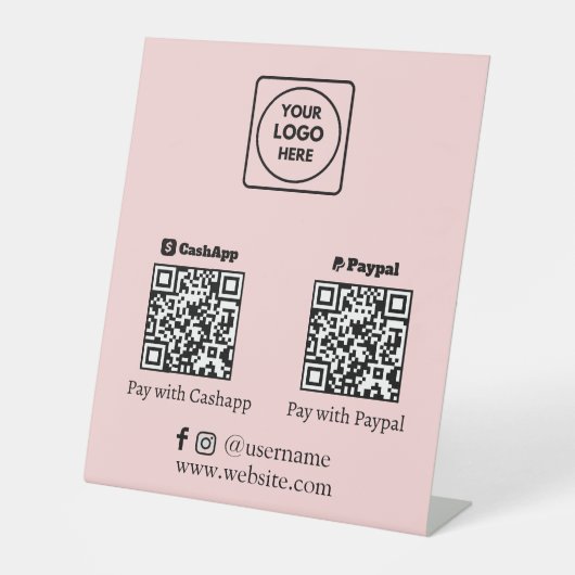 Signe De Table Code QR rose | Cash App PayPal Scannez pour payer (Recto)