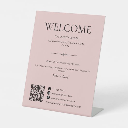 Signe De Table Code QR Rose Location de Vacances Airbnb Bienvenue (Recto)