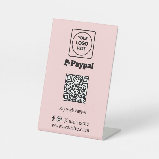 Signe De Table Code QR rose | Logo commercial PayPal Scan-to-Pay (Recto)