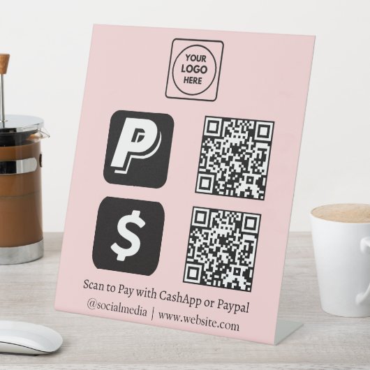 Signe De Table Code QR rose | Logo de numérisation CashApp et Pay (In SItu)