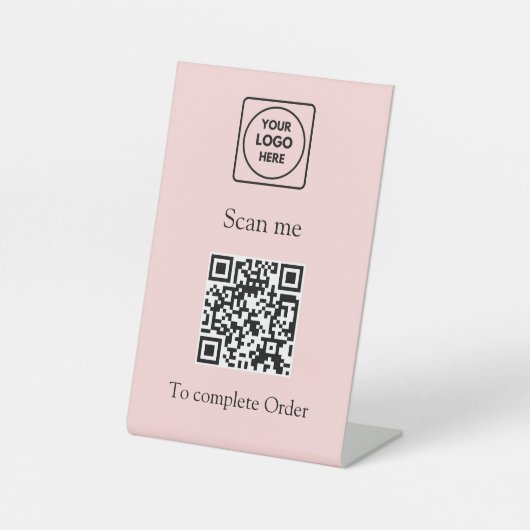 Signe De Table Code QR rose | Logo d'entreprise personnalisé de n (Recto)