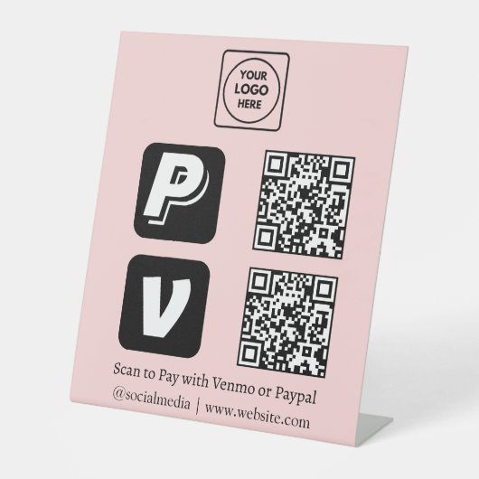 Signe De Table Code QR rose | Logo PayPal de Venmo Scan-to-Pay (Recto)