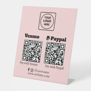 Signe De Table Code QR rose Logo Venmo PayPal Scan to Pay
