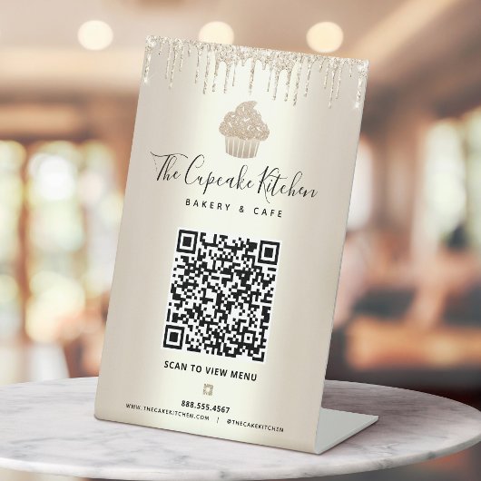 Signe De Table Code QR Scan Menu Cupcake Pailleté Café Boulangeri