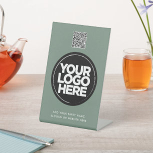 Signe De Table Code QR simple avec logo et texte personnalisés