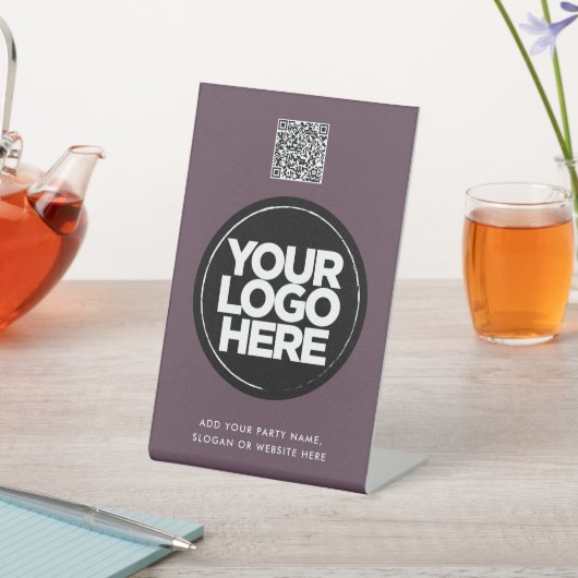Signe De Table Code QR simple avec logo et texte personnalisés (In SItu)