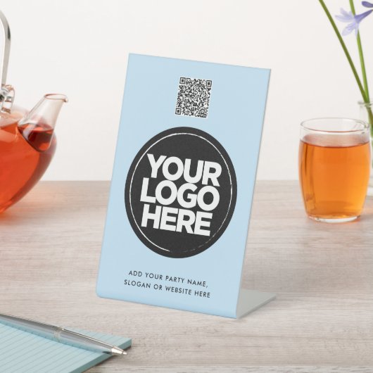 Signe De Table Code QR simple avec logo et texte personnalisés (In SItu)