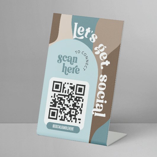 Signe De Table Code QR tendance Beige et Sarcelle pour les réseau