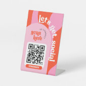 Signe De Table Code QR tendance rose et rouge pour les médias soc (Recto)