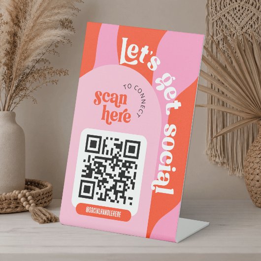 Signe De Table Code QR tendance rose et rouge pour les médias soc
