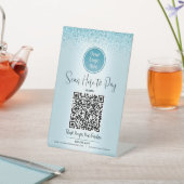 Signe De Table Code QR Turquoise Pailleté Logo Personnalisé Payer (In SItu)