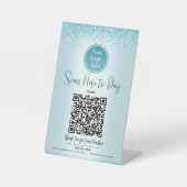 Signe De Table Code QR Turquoise Pailleté Logo Personnalisé Payer (Recto)