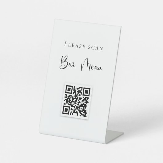 Signe De Table Code QR typographie menu de bar blanc (Recto)