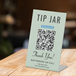 Signe De Table Code QR Venmo de cagnotte Vert Sauge sur table
