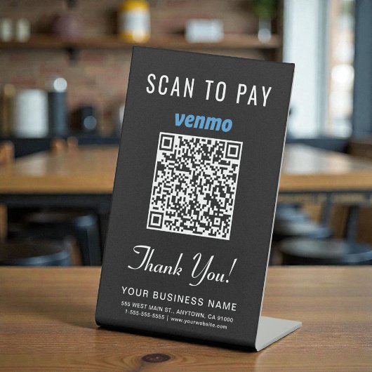 Signe De Table Code QR Venmo Noir Scanner pour Payer le Comptoir